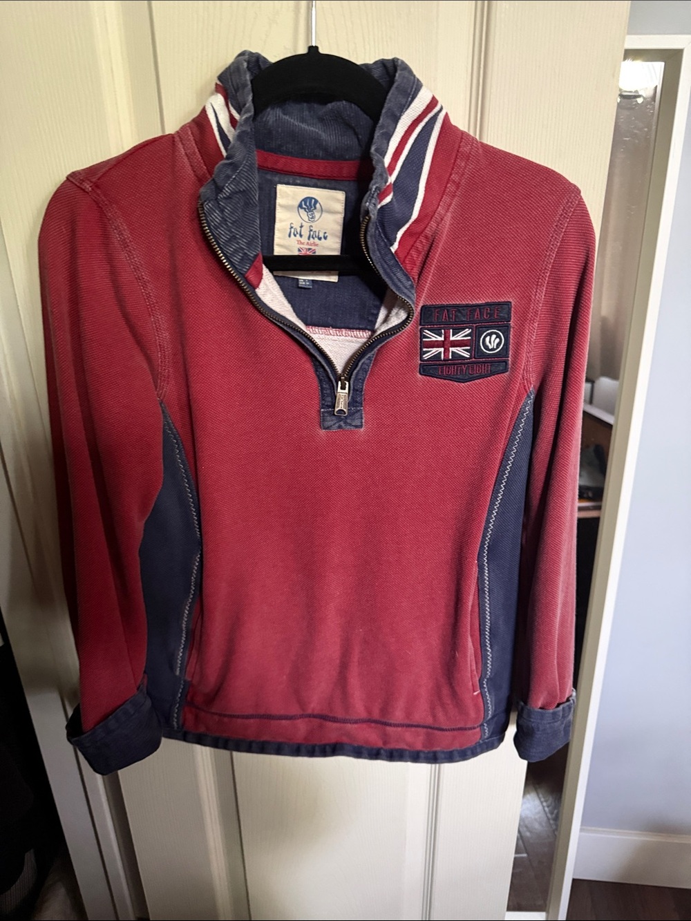 Fat Face Red & Navy Contrast Half-Zip Pullover